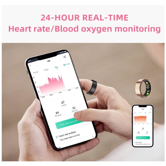 Smart Ring, Health Monitoring Heart, Steps, Calories - Silver Size 8 New - Picture 2 of 9